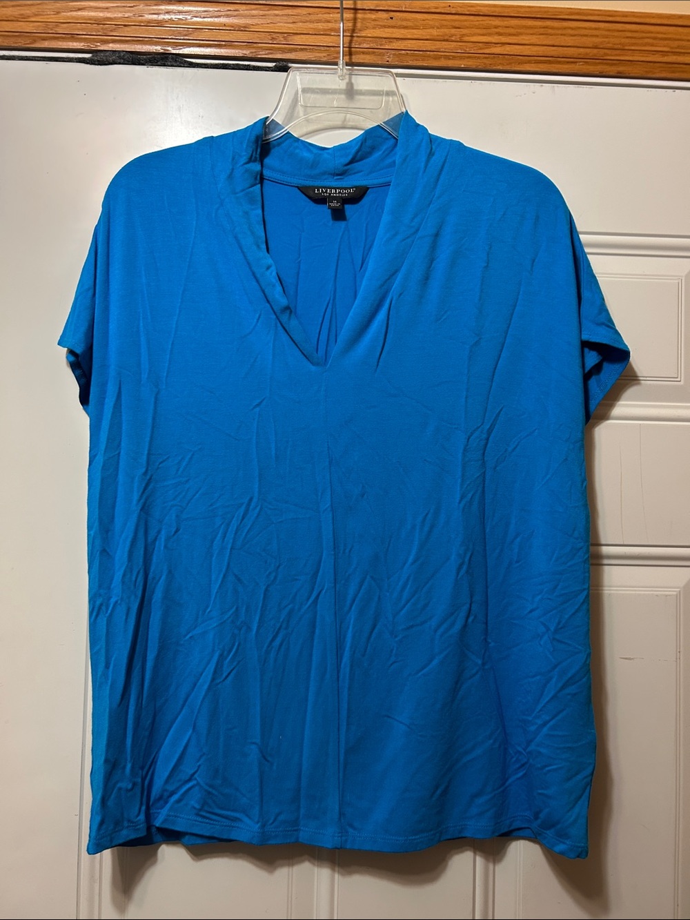 Liverpool Bright Blue V-Neck Short Sleeve Top M